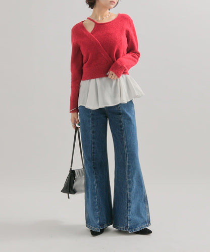 荷葉邊拼接針織衫