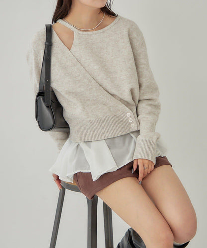 荷葉邊拼接針織衫
