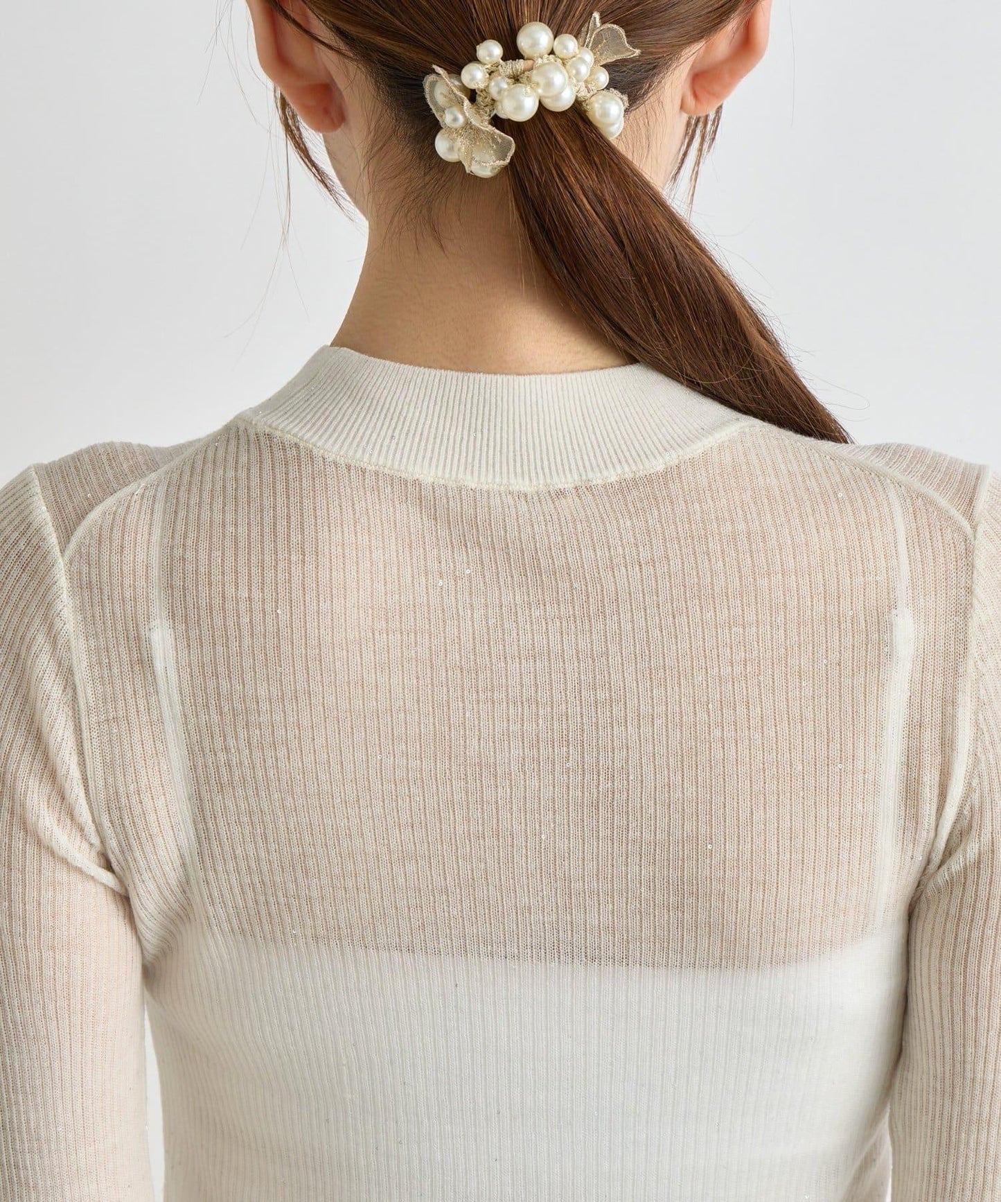 透視亮片高領羅紋針織衫