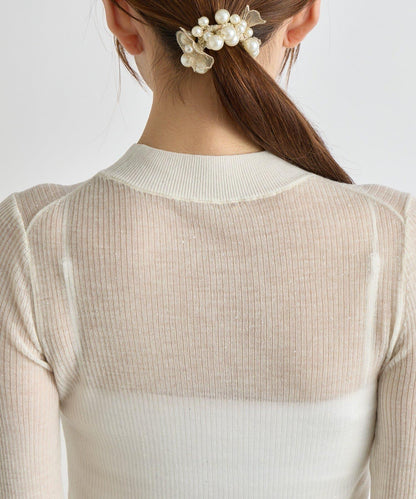 透視亮片高領羅紋針織衫