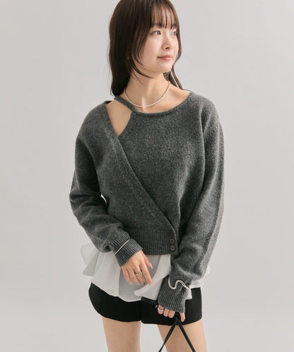 荷葉邊拼接針織衫