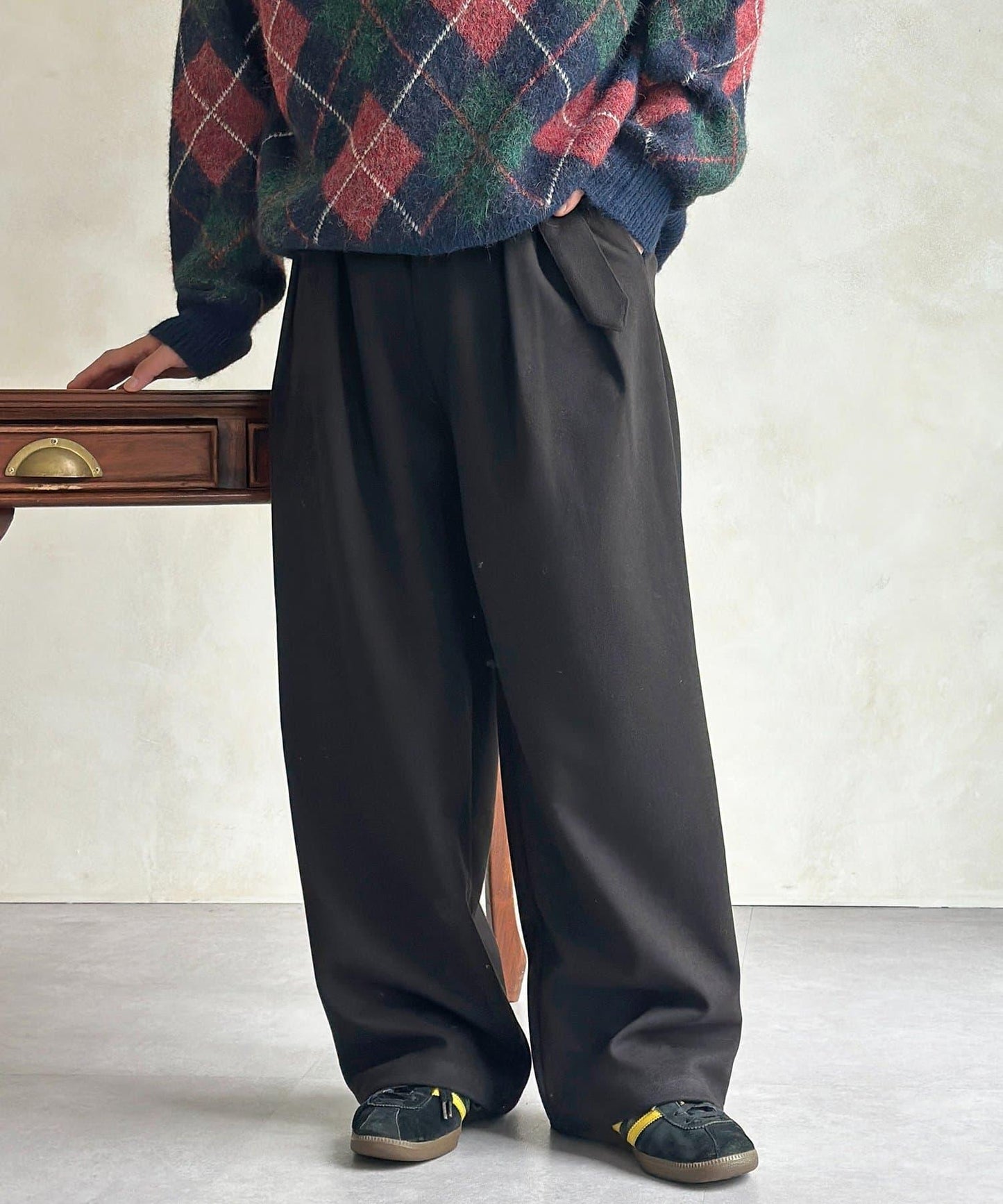 仿羊毛繫帶休閒褲