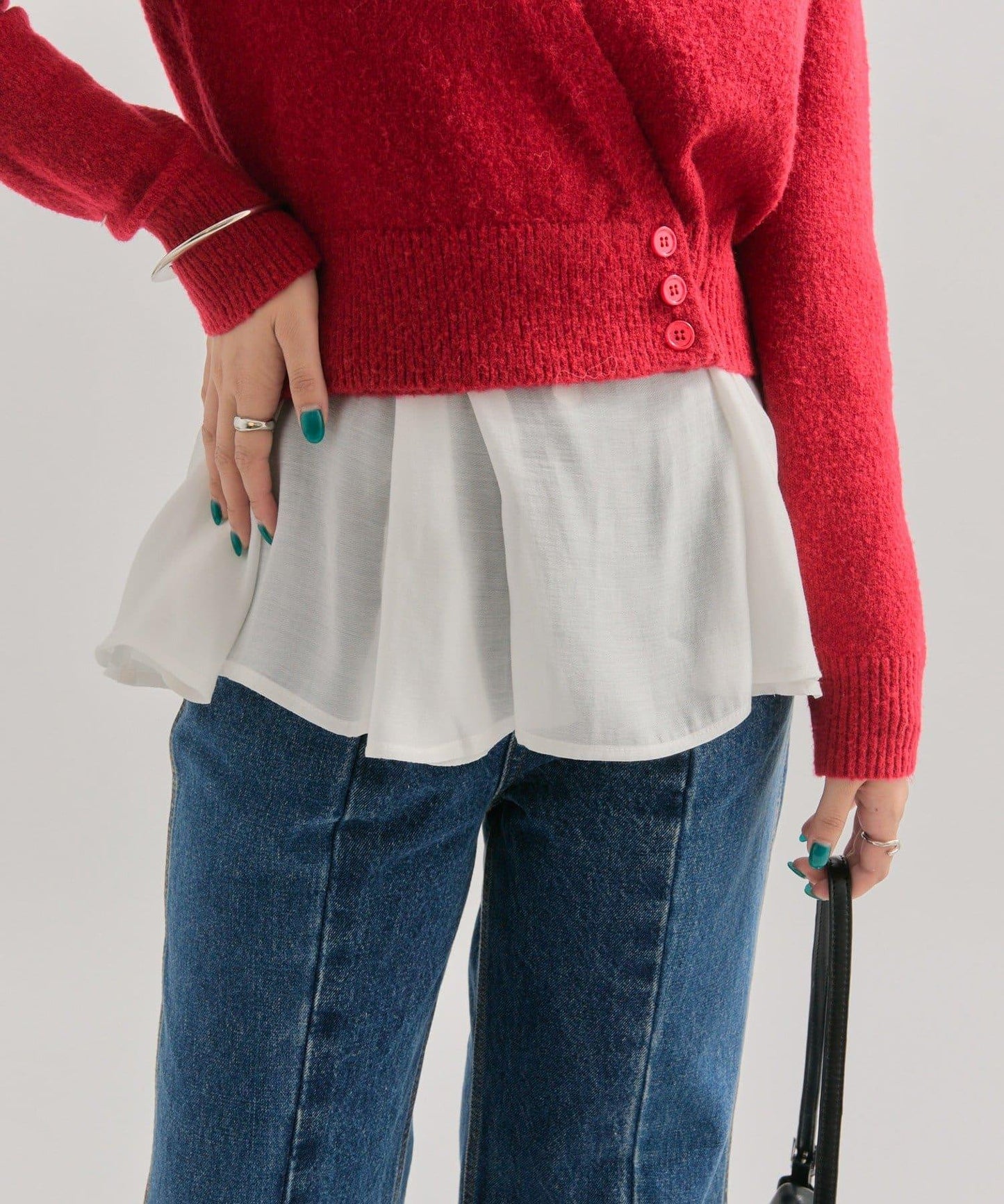 荷葉邊拼接針織衫