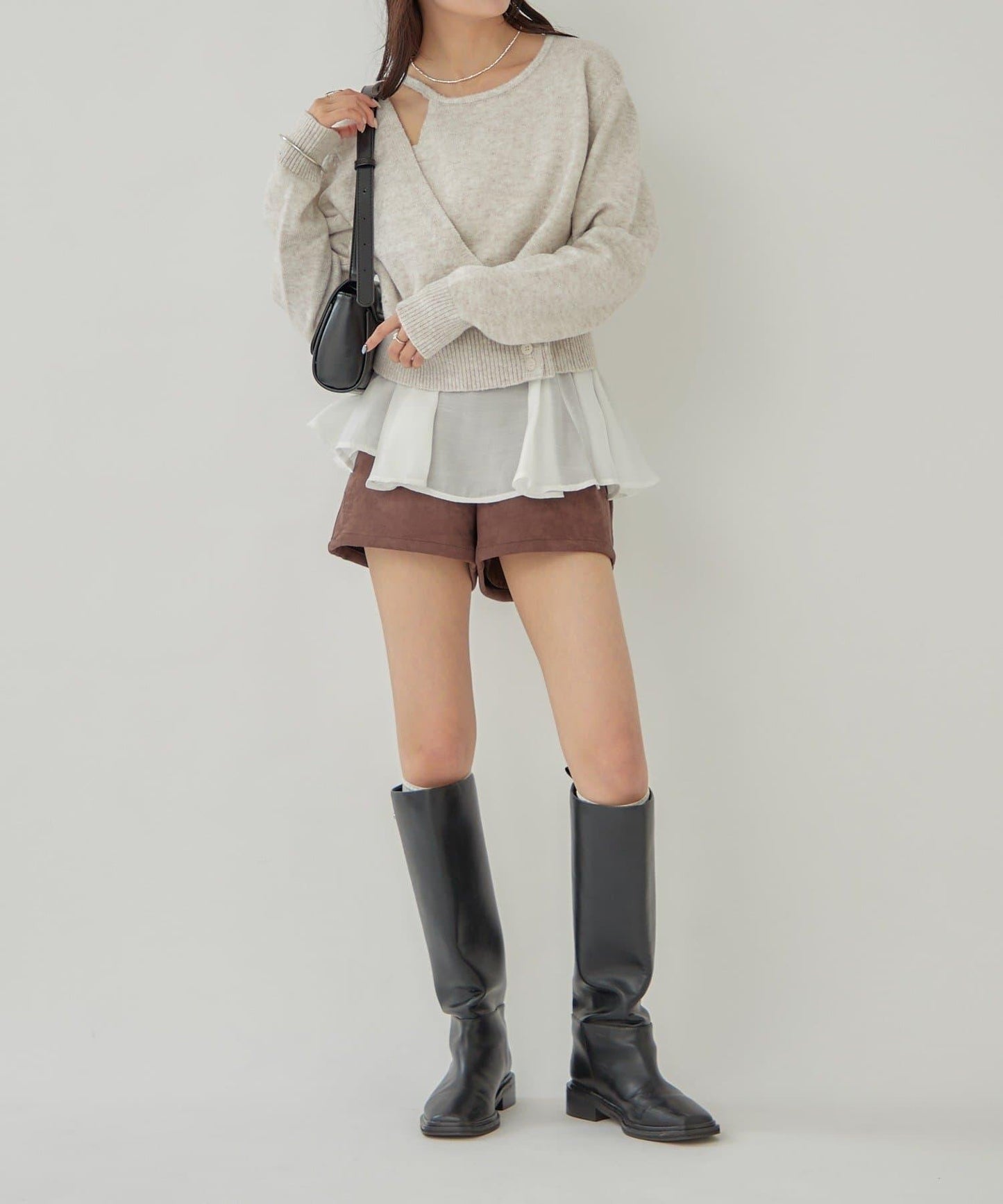 荷葉邊拼接針織衫