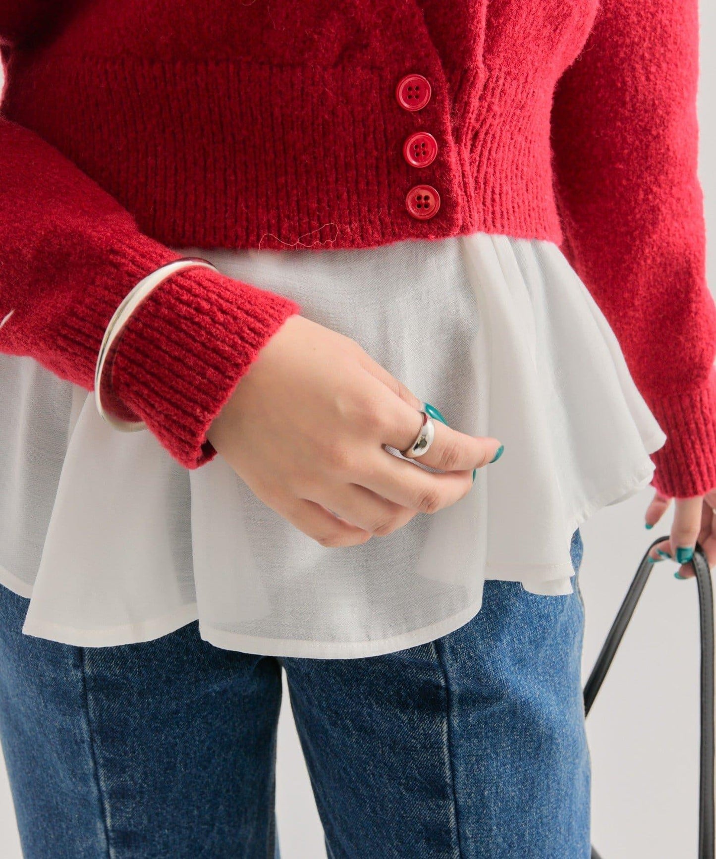 荷葉邊拼接針織衫