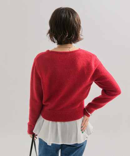 荷葉邊拼接針織衫