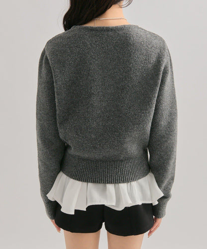 荷葉邊拼接針織衫