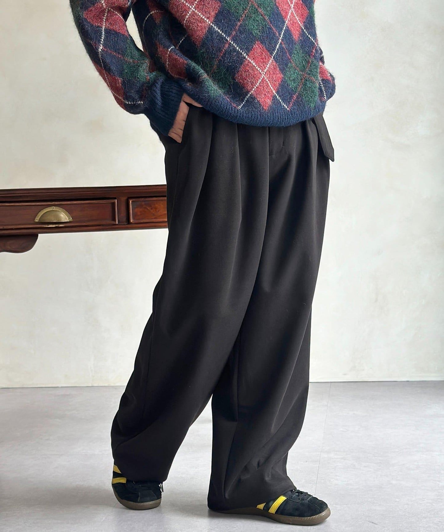 仿羊毛繫帶休閒褲