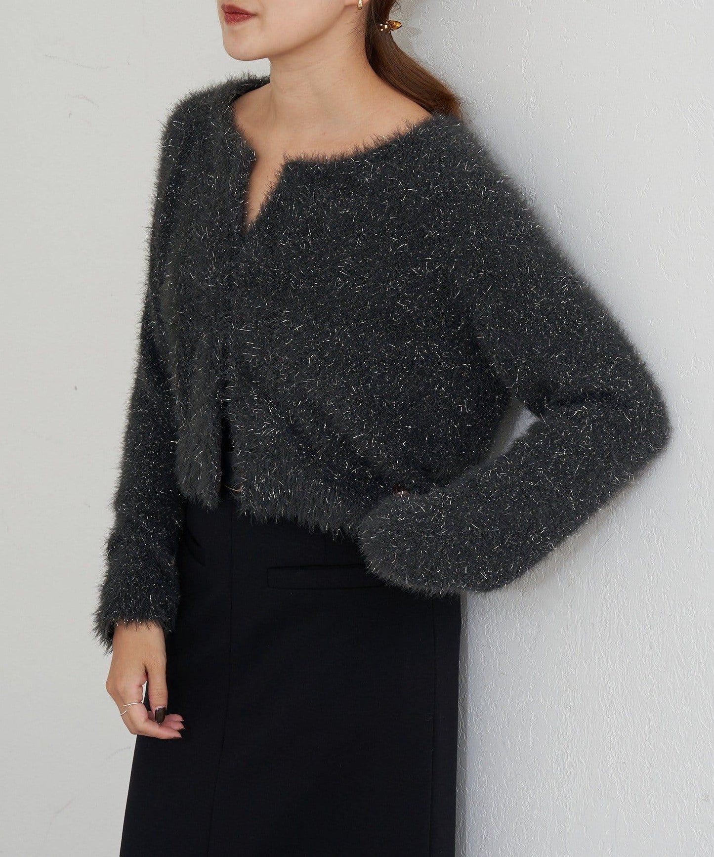 亮片長毛針織開衫