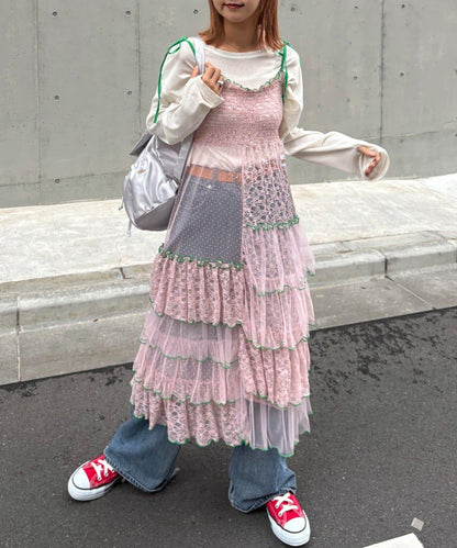 【HELLO.SANFRANCISCO/ハローサンフランシスコ】2WAY蕾絲拼接層疊半身裙