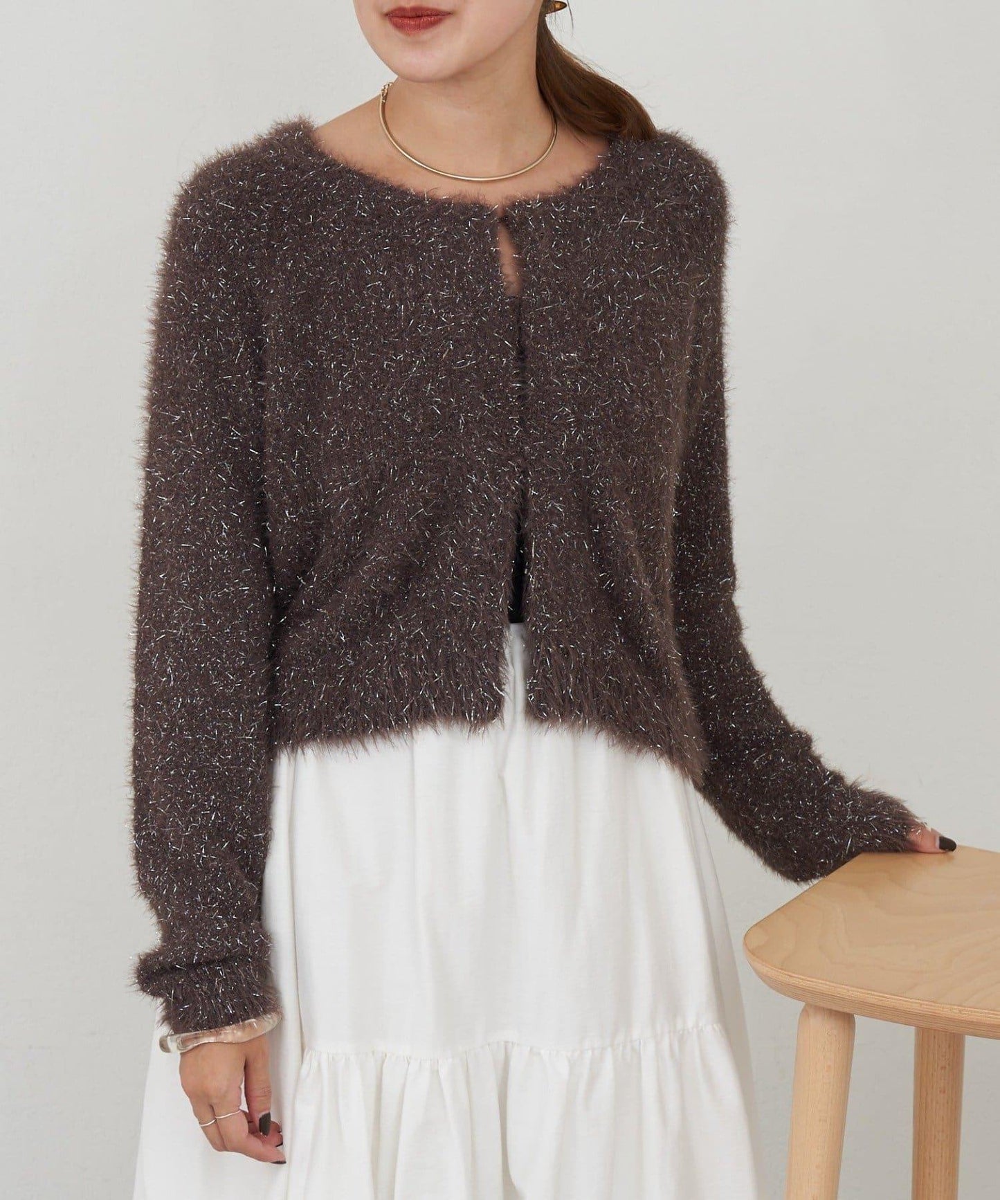 亮片長毛針織開衫