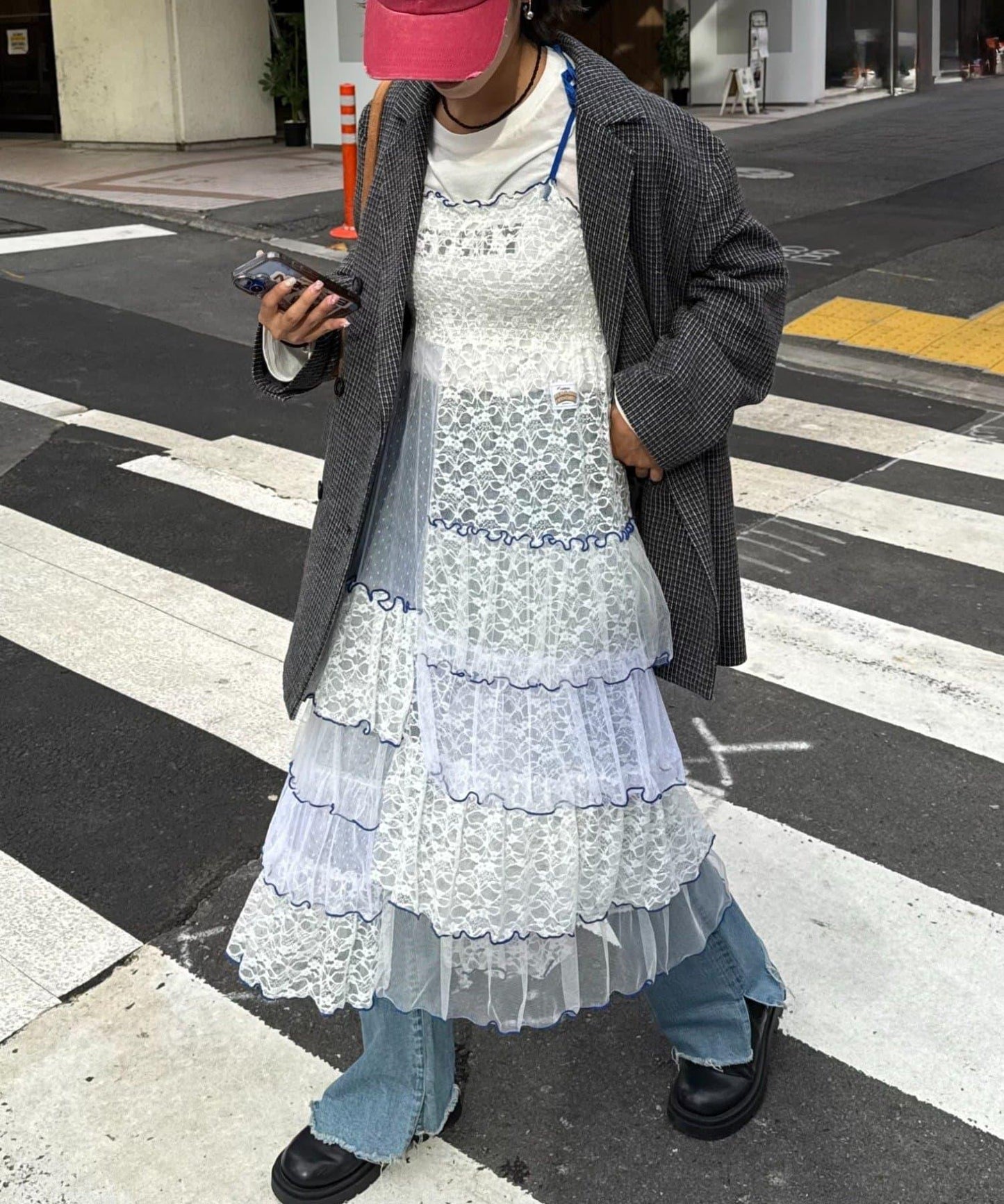 【HELLO.SANFRANCISCO/ハローサンフランシスコ】2WAY蕾絲拼接層疊半身裙