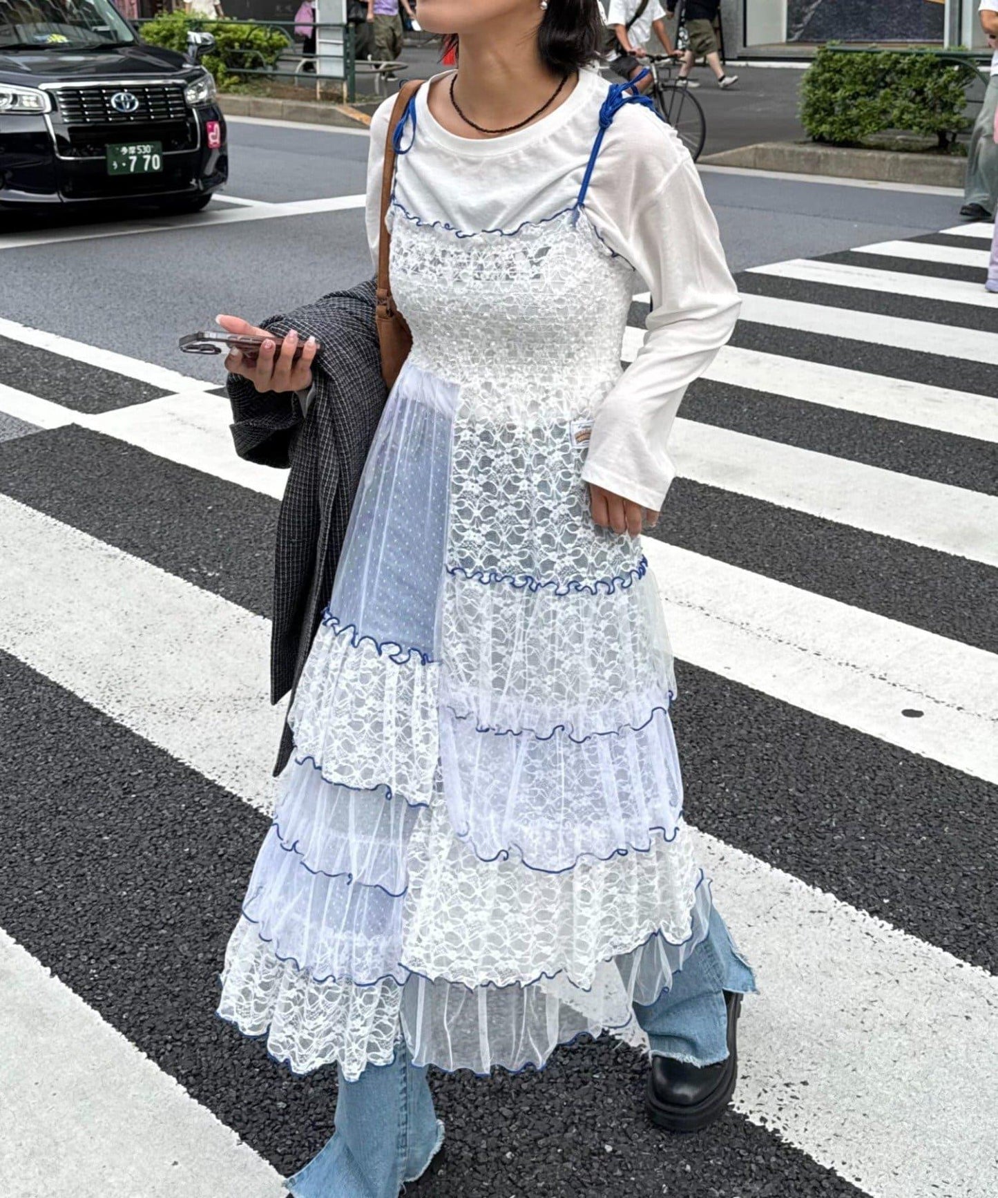 【HELLO.SANFRANCISCO/ハローサンフランシスコ】2WAY蕾絲拼接層疊半身裙