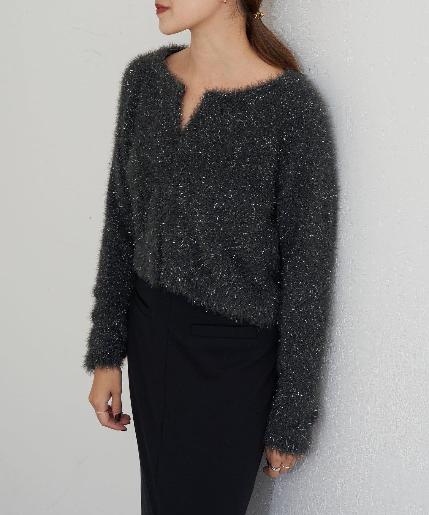 亮片長毛針織開衫