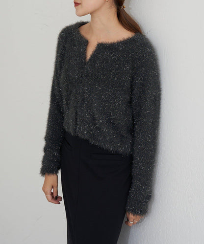 亮片長毛針織開衫