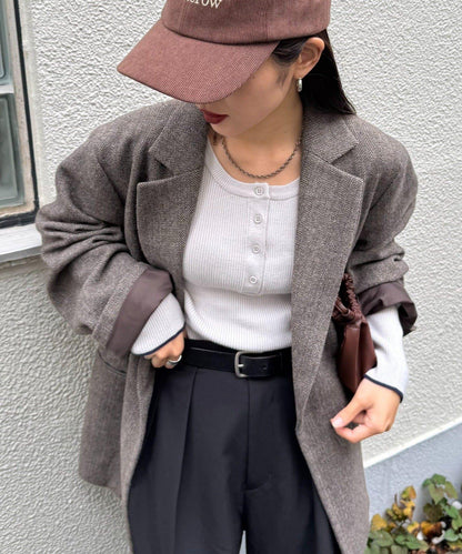 亨利領拼色防起球針織衫