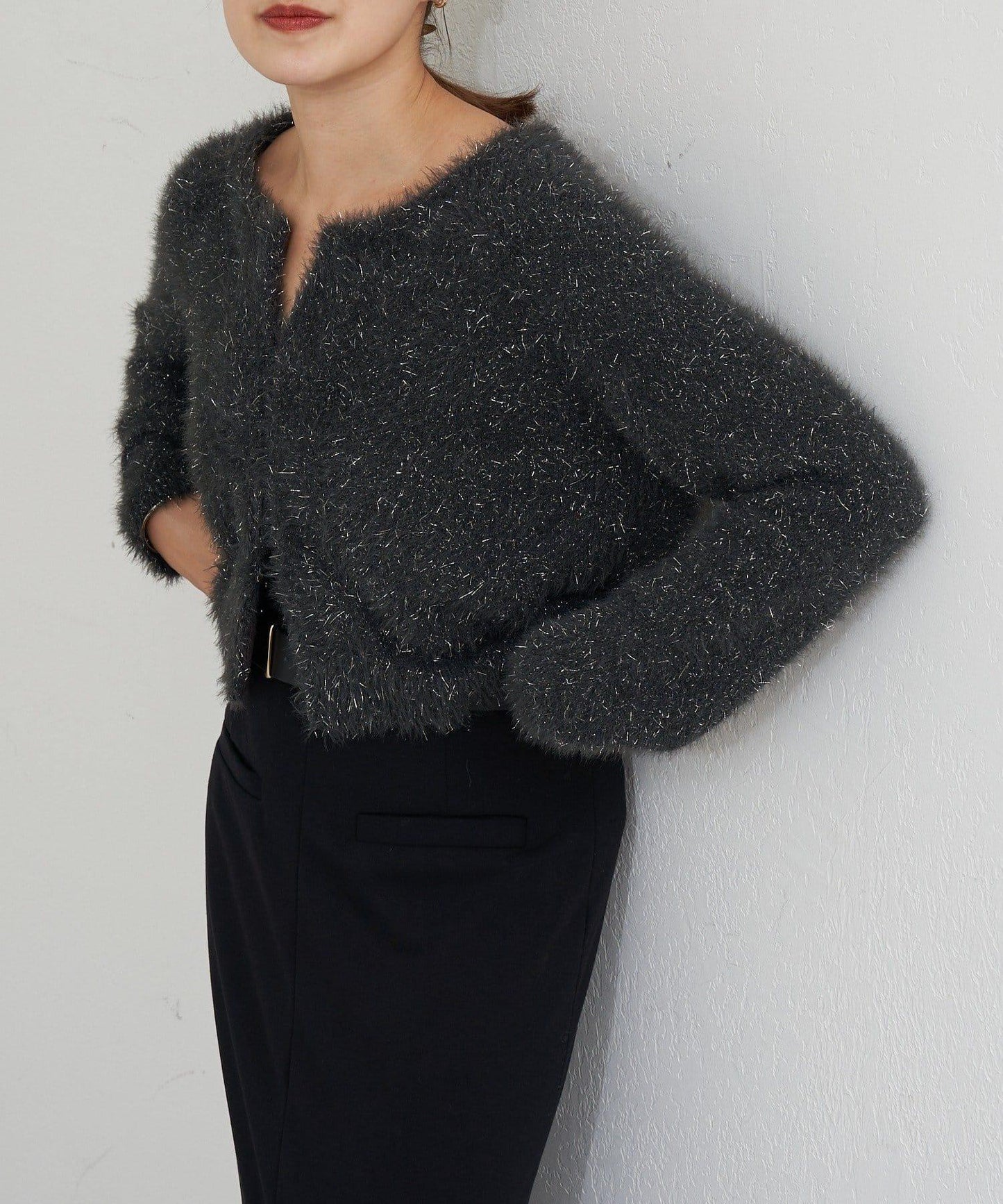 亮片長毛針織開衫