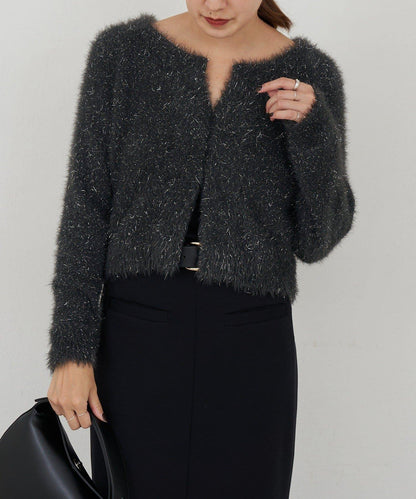 亮片長毛針織開衫