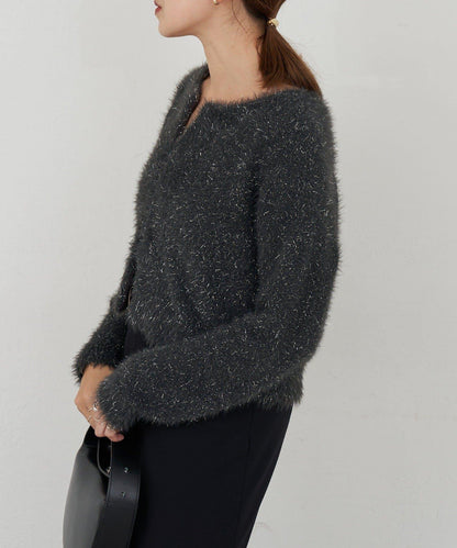 亮片長毛針織開衫