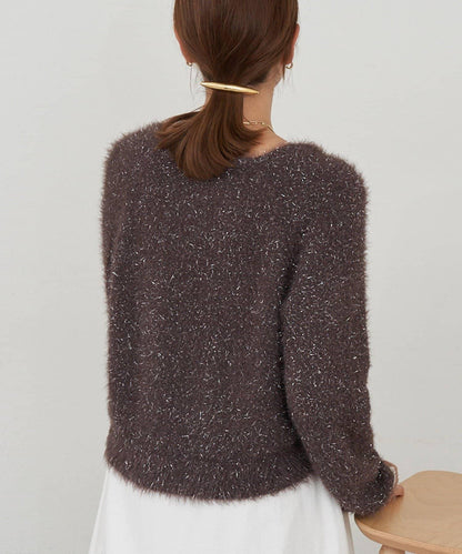 亮片長毛針織開衫
