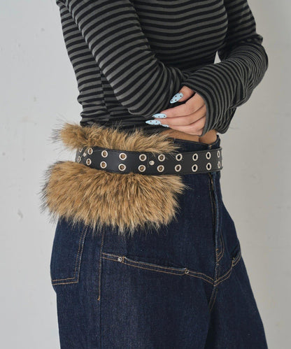金屬孔眼毛絨腰帶