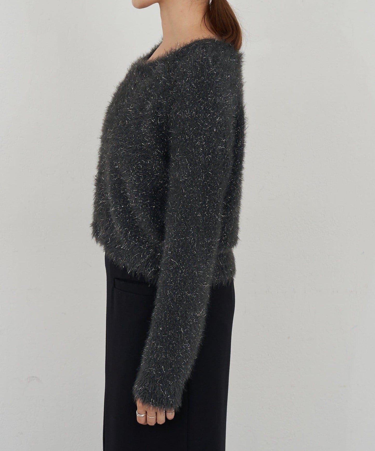 亮片長毛針織開衫