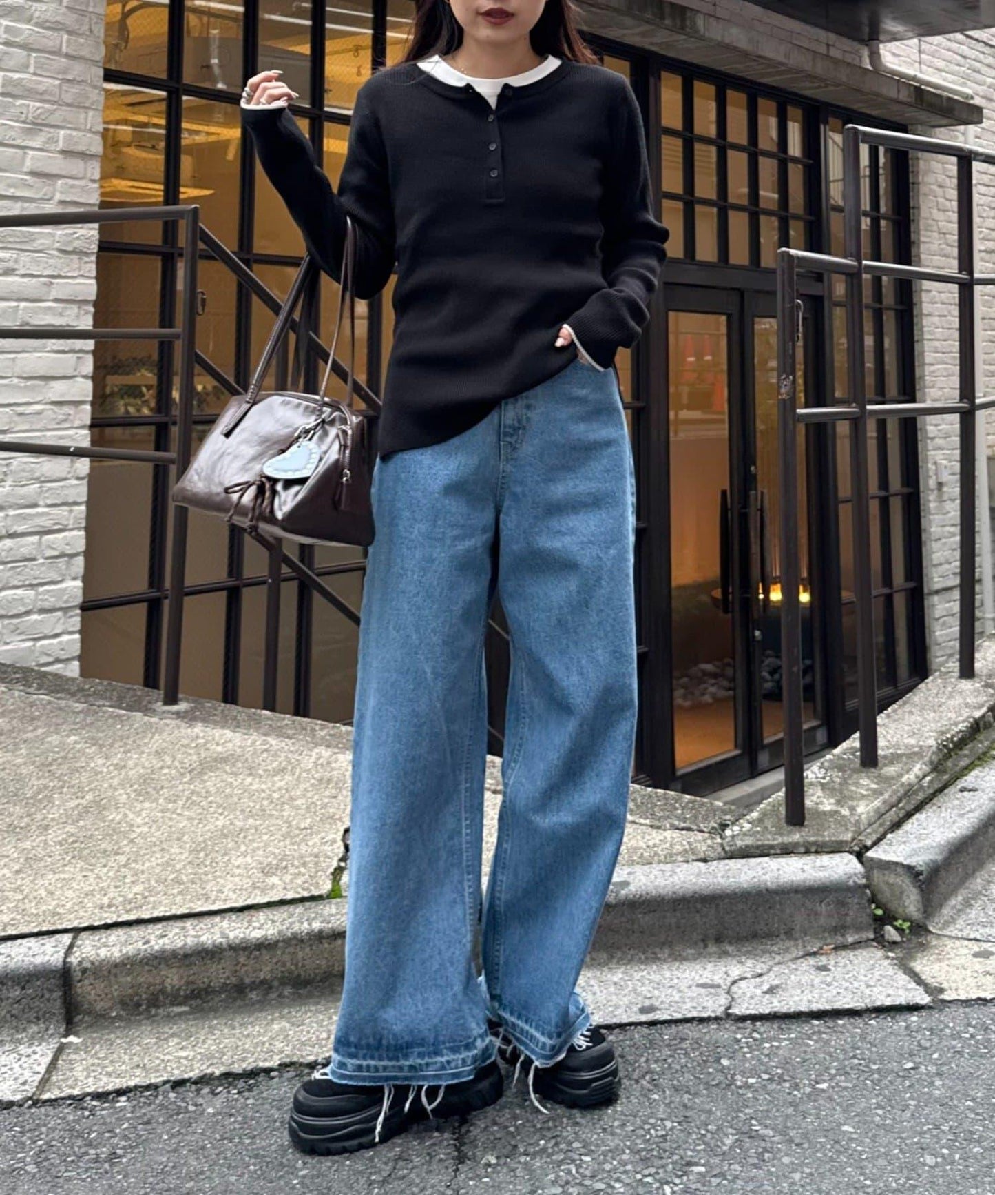 亨利領拼色防起球針織衫