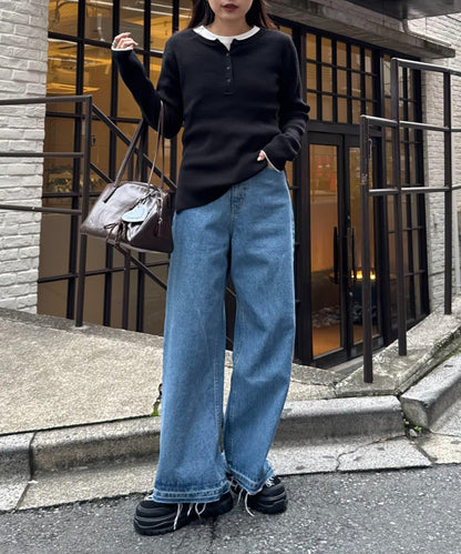 亨利領拼色防起球針織衫