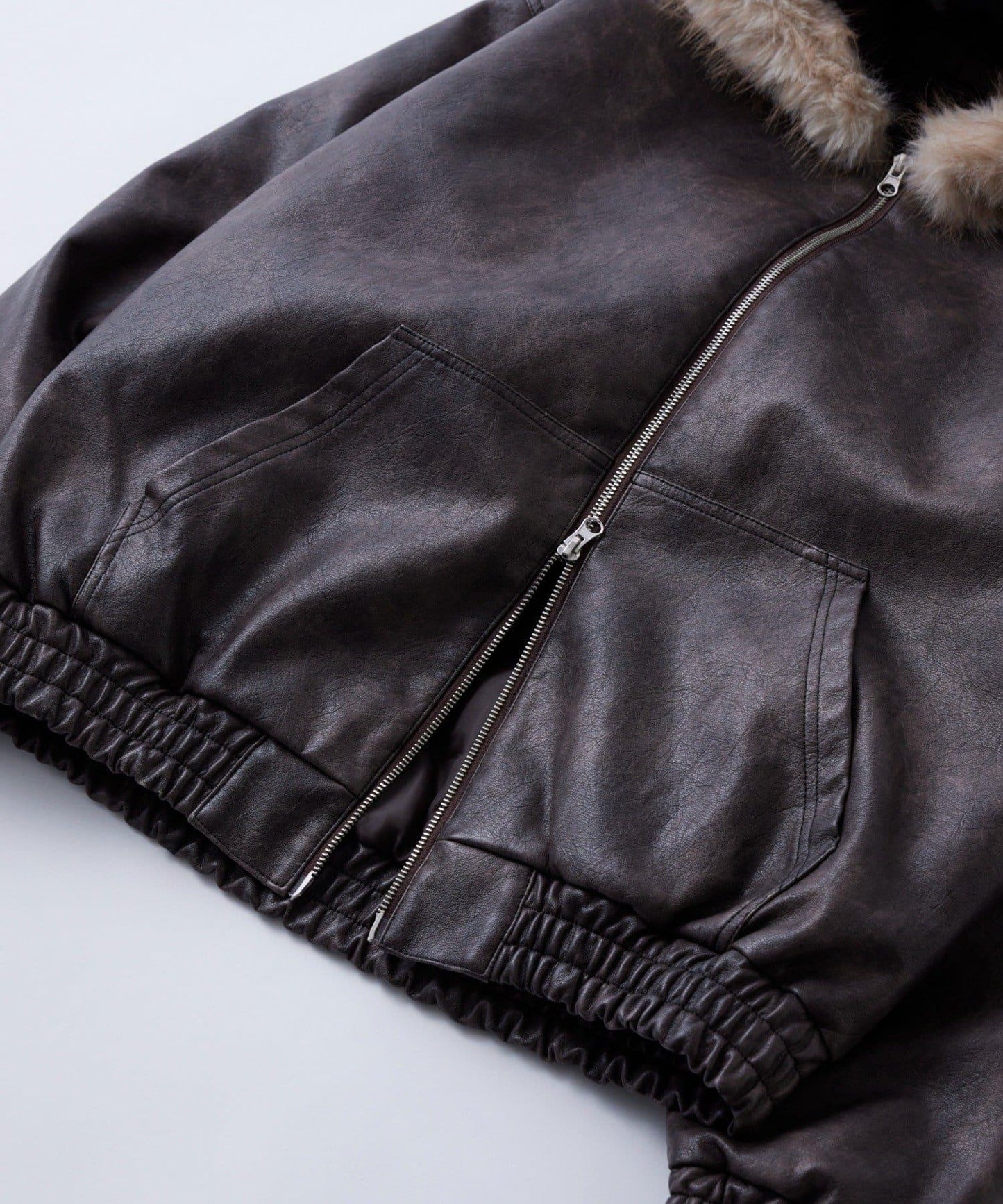 復古風格皮革毛絨連帽夾克