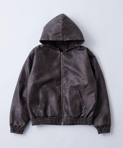 復古風格皮革毛絨連帽夾克