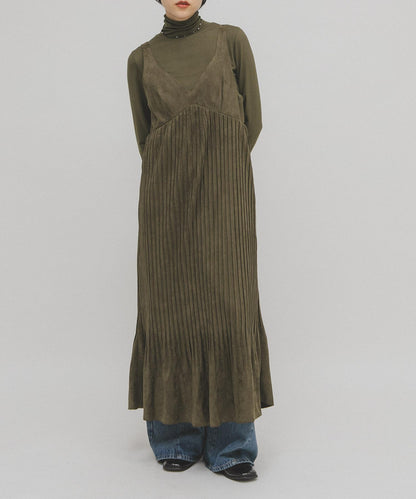 桃皮縐褶連衣裙