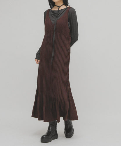 桃皮縐褶連衣裙