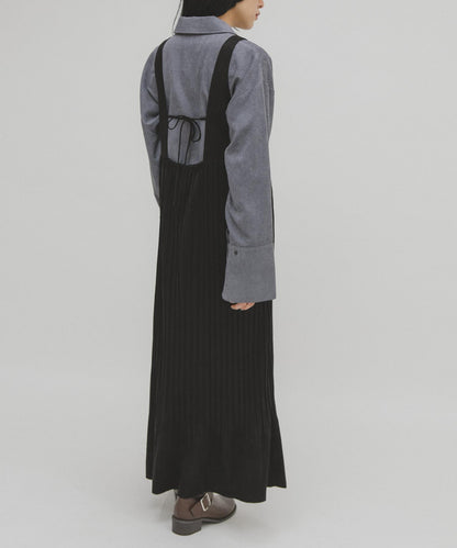 桃皮縐褶連衣裙