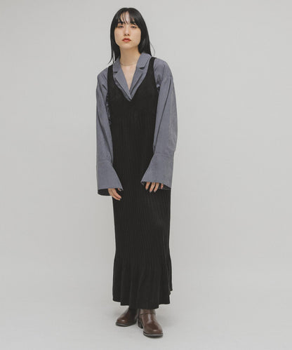 桃皮縐褶連衣裙