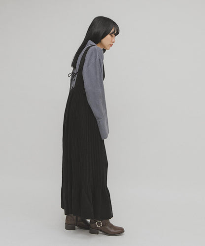 桃皮縐褶連衣裙