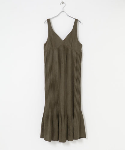 桃皮縐褶連衣裙