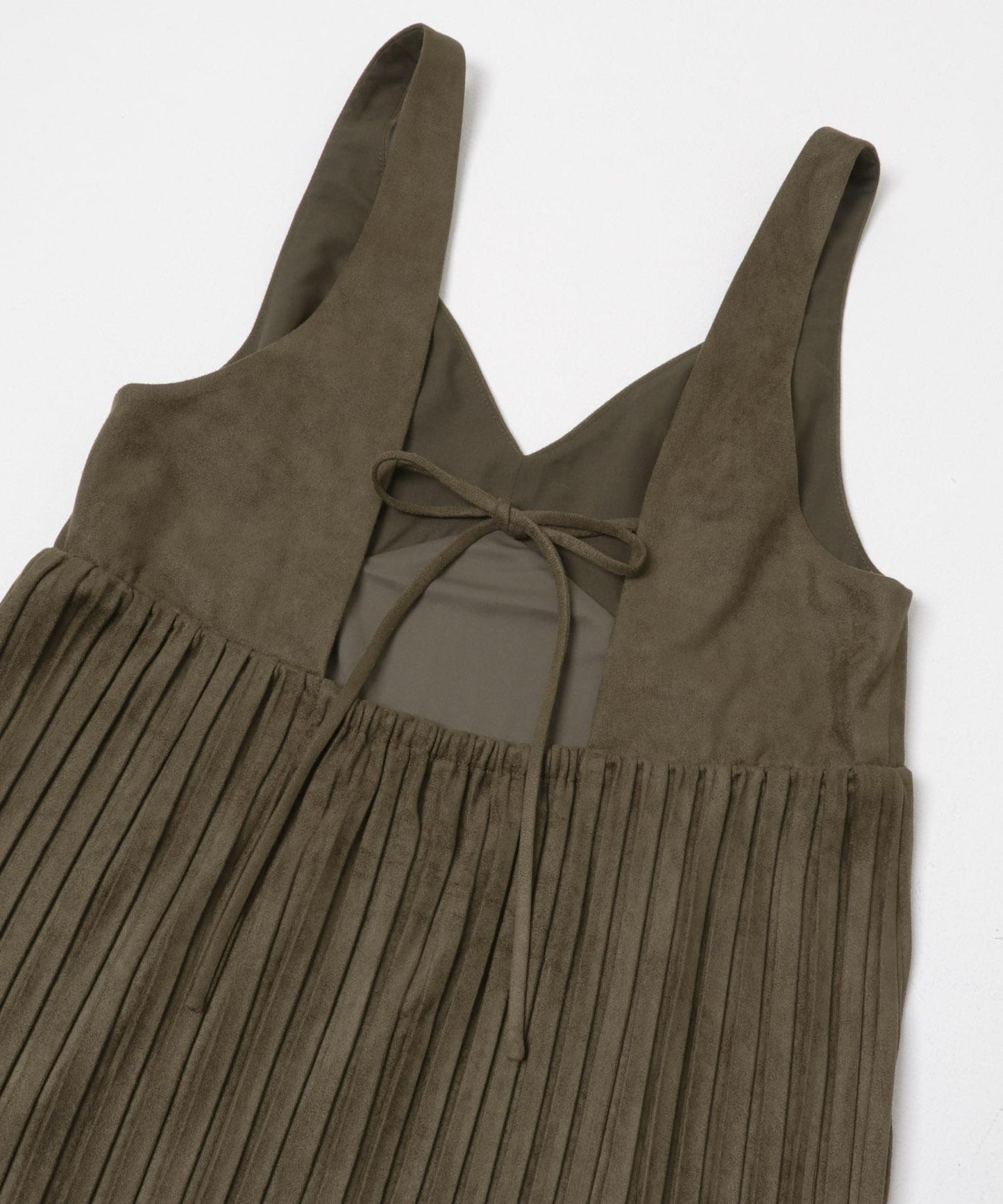 桃皮縐褶連衣裙