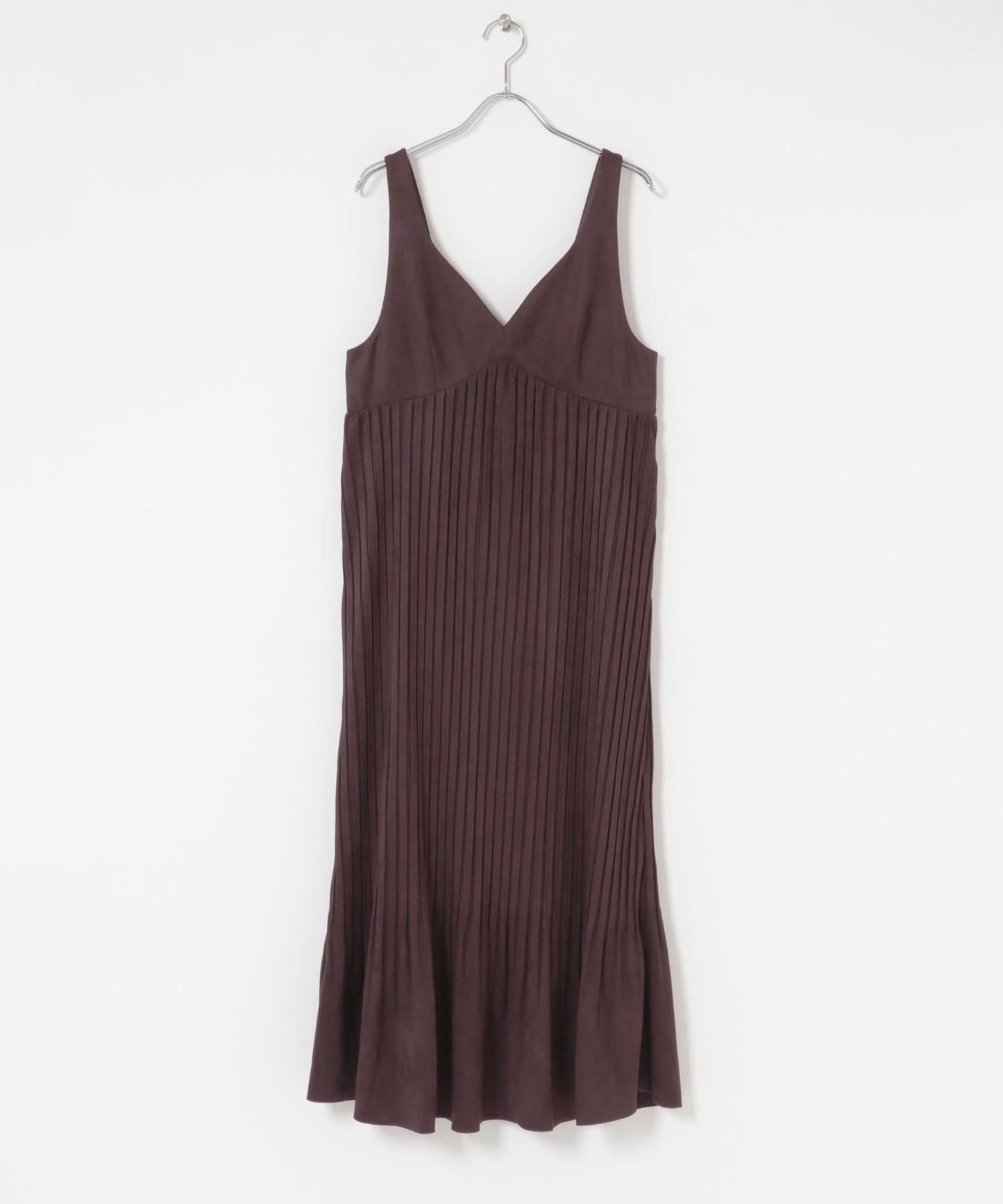 桃皮縐褶連衣裙