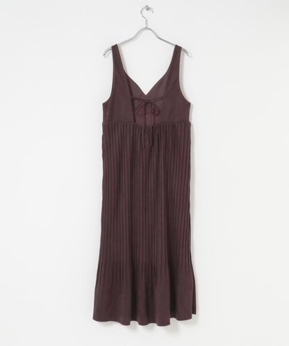 桃皮縐褶連衣裙