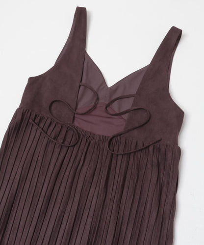 桃皮縐褶連衣裙