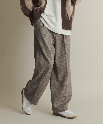 格紋高腰寬鬆西裝褲