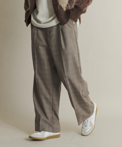 格紋高腰寬鬆西裝褲