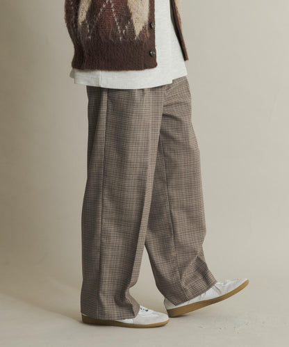 格紋高腰寬鬆西裝褲