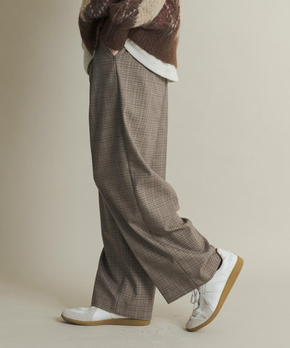 格紋高腰寬鬆西裝褲