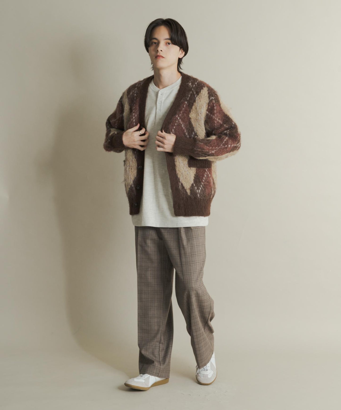 格紋高腰寬鬆西裝褲