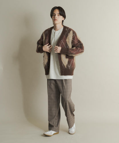 格紋高腰寬鬆西裝褲