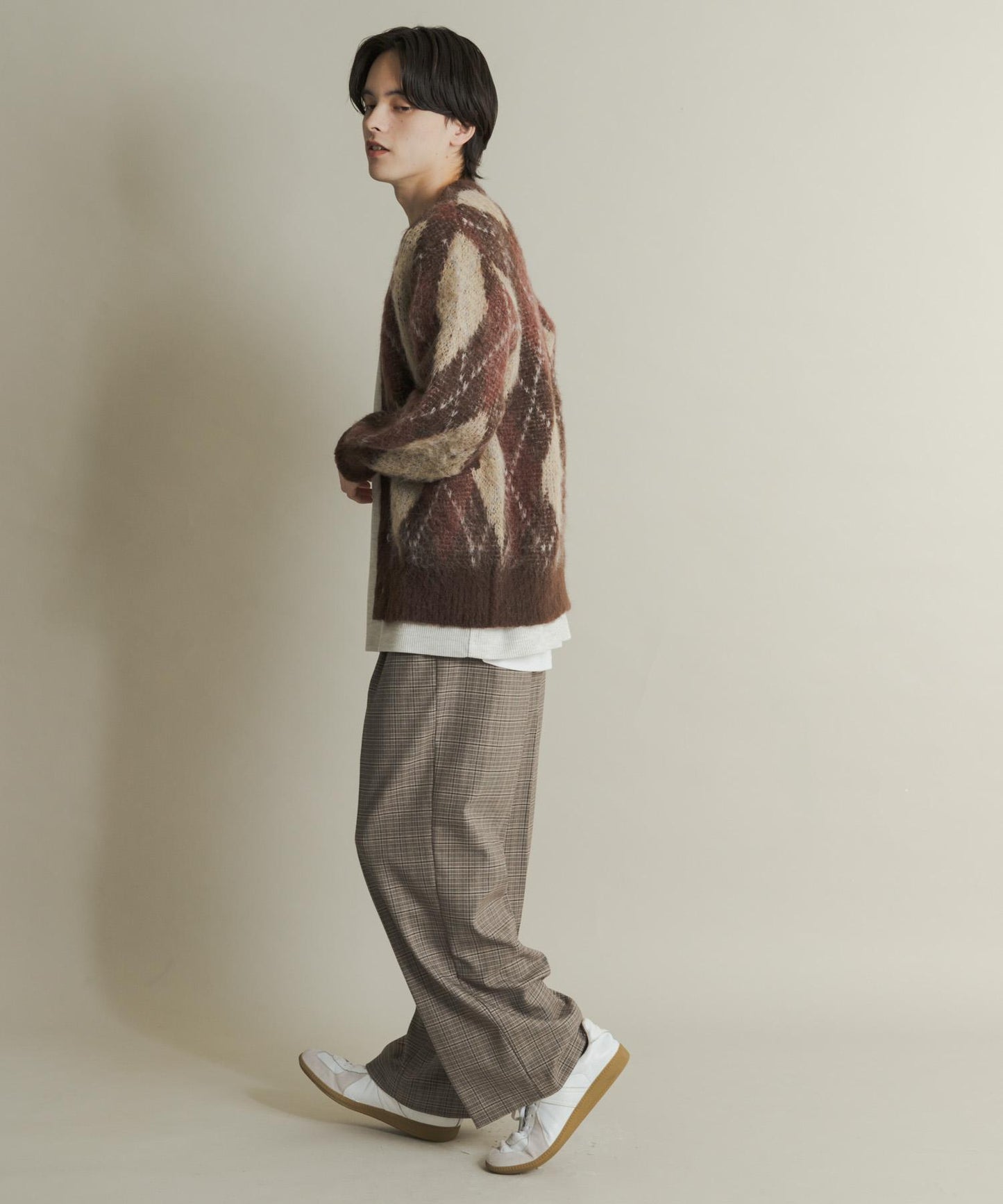 格紋高腰寬鬆西裝褲