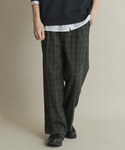 格紋高腰寬鬆西裝褲