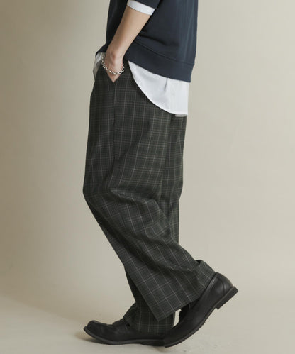 格紋高腰寬鬆西裝褲
