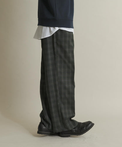 格紋高腰寬鬆西裝褲